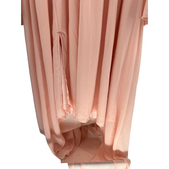Solid Peach Sheer Long Sleeve V-Neck Pleated Maxi Dress Women's Size Medium - Picture 7 of 7